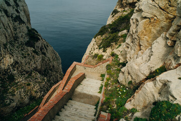 Stairs towards the cave of Grotta di Nettuno, Sardinia, Italy