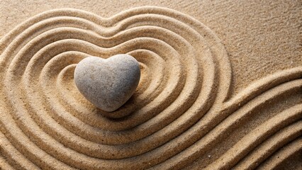 Heart made of stone surrounded by sand ripples, heart, stone, sand, ripples, wave, love, nature, texture, romantic, symbol