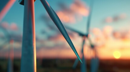 This image features wind turbines spinning gracefully against a backdrop of a colorful sunset, representing the significance of clean energy and sustainability.