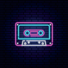 audio retro cassette neon sign light banner design element neon signboard colorful billboard vector illustration in neon style for design