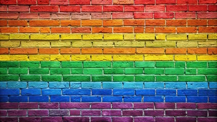 Brick wall painted in rainbow colors representing LGBT pride, brick, wall, texture, paint, colors, rainbow, LGBT, pride