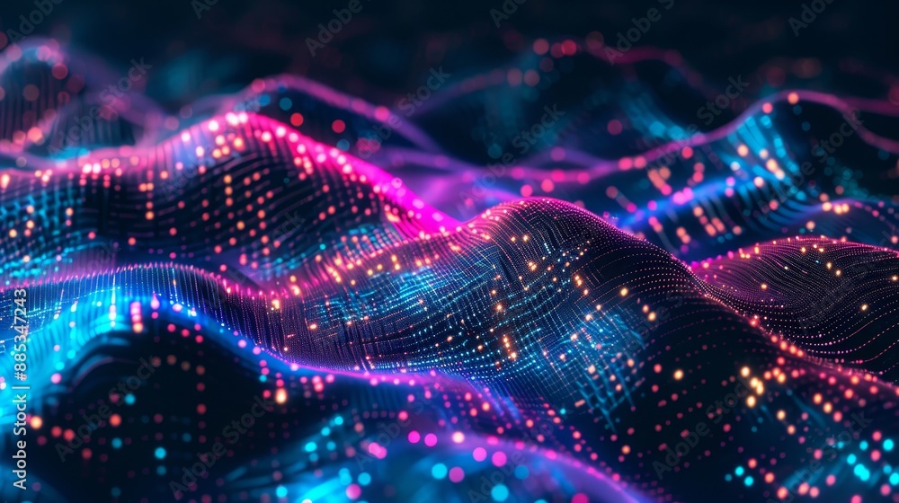 Poster flow of cyber big data. blockchain data fields. network line connect stream. concept of ai technolog
