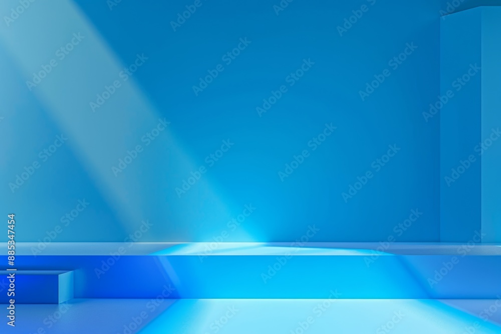 Poster an empty blue background with a spotlight and a studio for showing or designing. the backdrop is mad
