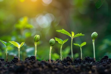 The process of planting soybeans in a farm with a green leaf background. A concept of agriculture plant seeding and growing.