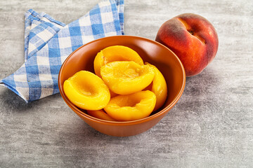 Ripe sweet and juicy canned peach