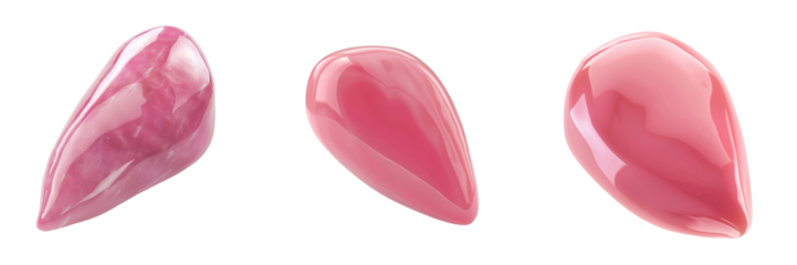 Three delicate pink gemstone drops with glossy finish, perfect for jewelry design, crafting, and decorative purposes.