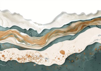 Abstract Earth Tones Landscape with Fluid Shapes and Textures in Green, Beige, and Brown