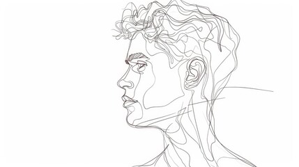 Fototapeta premium Men's fashion illustration. Continuous one-line line drawing with hairstyle.
