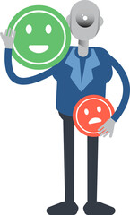 Robot Employee Character and Emoticon Sign
