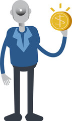Robot Employee Character Holding Dollar Coin
