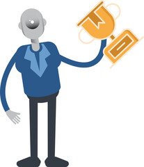 Robot Employee Character Holding Up Trophy

