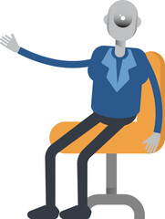 Robot Employee Character Sitting on Office Chair
