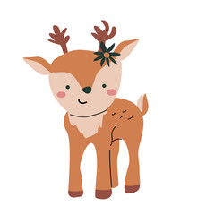 Fall childrens animal deer isolated clipart. Forest wild pet with harvest clipart element. Hand drawn icon.