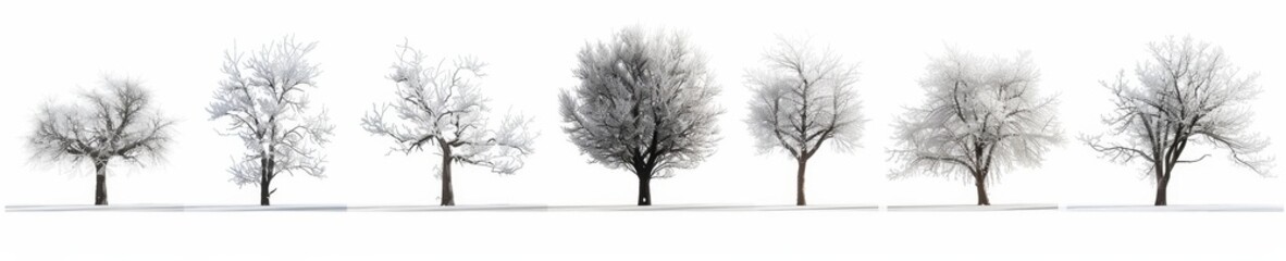 A set or collection of drawings of Ginkgo trees on a white background for concepts or concepts related to nature, ecology, and conservation, strength and endurance, force and life.