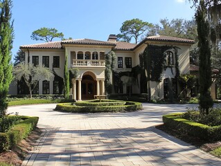Obraz premium Elegant estate with a circular driveway