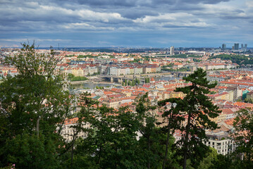 Cityscape view of Prague, capital of Czech republic, view from the Petrin hill park