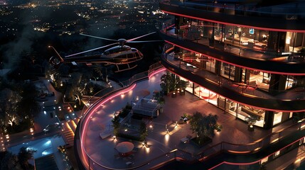 Luxury highrise with a rooftop helipad