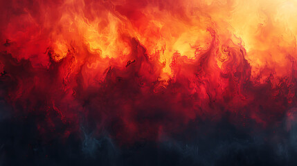 Abstract fiery flames blending into dark smoke, creating a vivid and dramatic contrast of vibrant colors and intense textures.