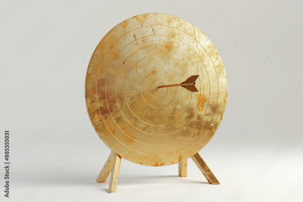 Aufkleber this 3d rendering shows a golden arrow focused on a dartboard target or goal of success isolated on 