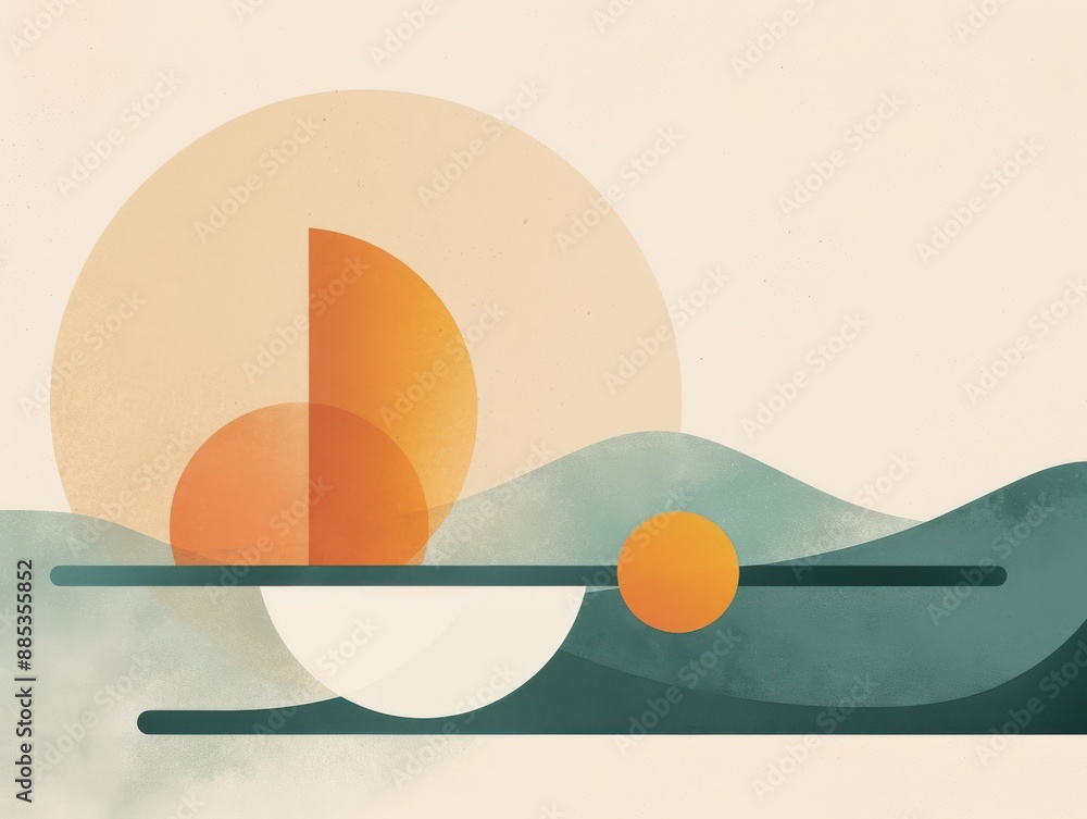Poster a minimalist design with abstract forms representing the balance between risk and reward in investme