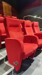 Red Theater Seats in a Modern Cinema Hall with Comfortable Armrests and Elevated Seating Arrangement