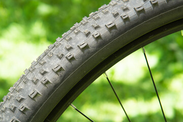 segment of mountain bike tire on a wheel