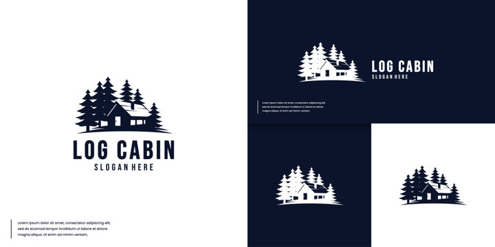 forest house logo, pine wood, explorer, logo design template.