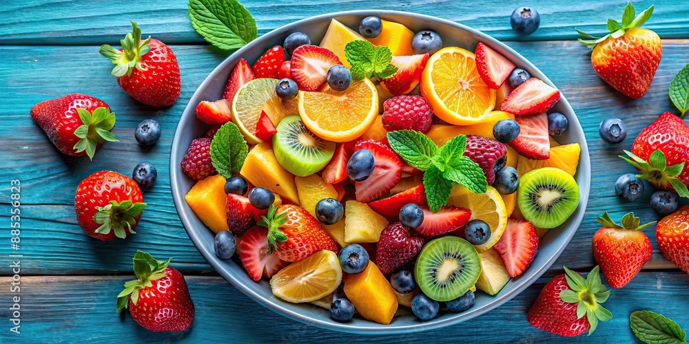 Sticker Fresh and colorful fruit salad with a variety of sliced fruits , healthy, vibrant, food, mixed, delicious, bowl