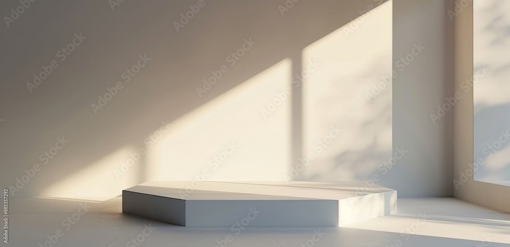 Poster 3d rendering of white background and blank space corner wall with abstract minimal modern design dis