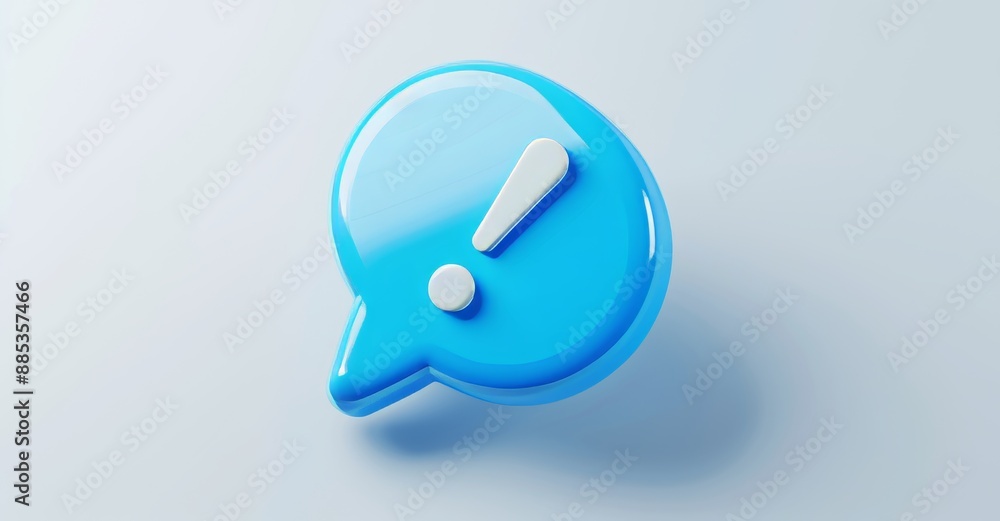 Fototapete The blue exclamation icon is a graphic element symbol of caution or attention on a white background with the error message button design concept isolated on the background.