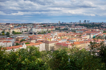 Obraz premium Cityscape view of Prague, capital of Czech republic, view from the Petrin hill park