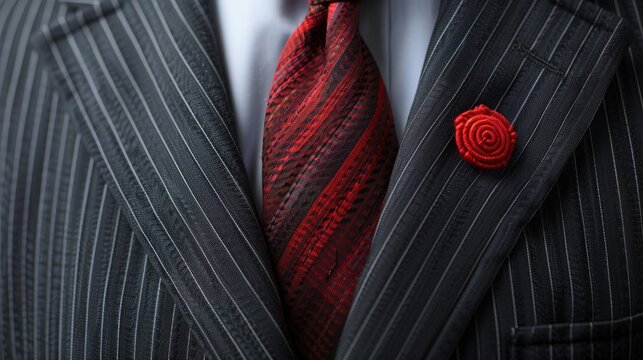 Grey pinstripe suit with three tiered rosette for custom text suitable for votes awards and politics