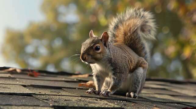 Grey Squirrel perched on House Roof