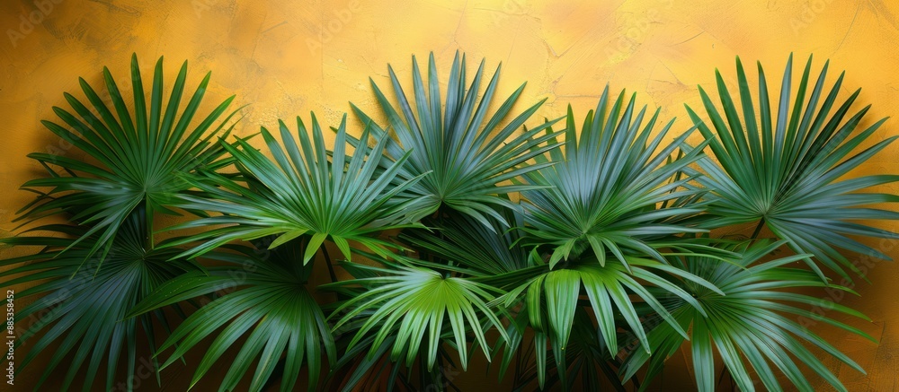 Sticker Green Palm Leaves Against a Yellow Wall