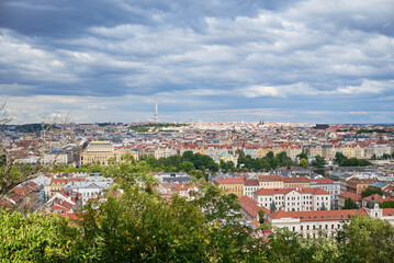 Cityscape view of Prague, capital of Czech republic, view from the Petrin hill park