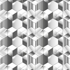 Obraz premium A seamless pattern of silver and grey hexagons in a grayscale, metallic style