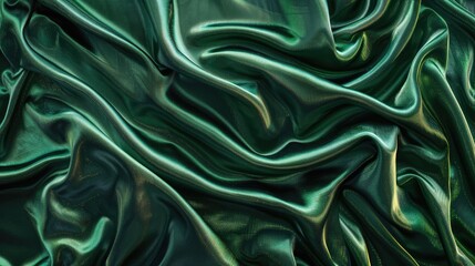 Obraz premium Green fabric banner with wrinkles Soft emerald velour drape
