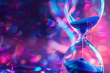 Vibrant Hourglass with Neon Lights and Bokeh Effect