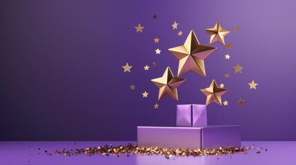 Gold winners receive three star award on purple background