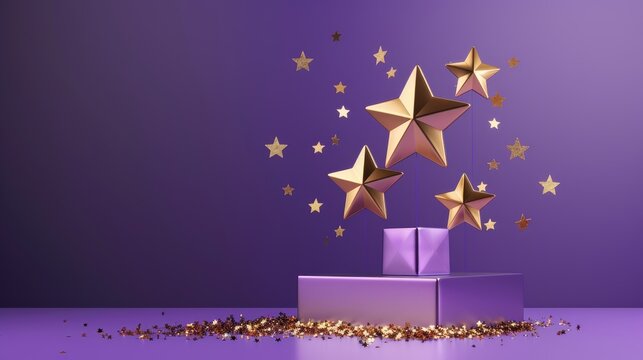 Gold winners receive three star award on purple background