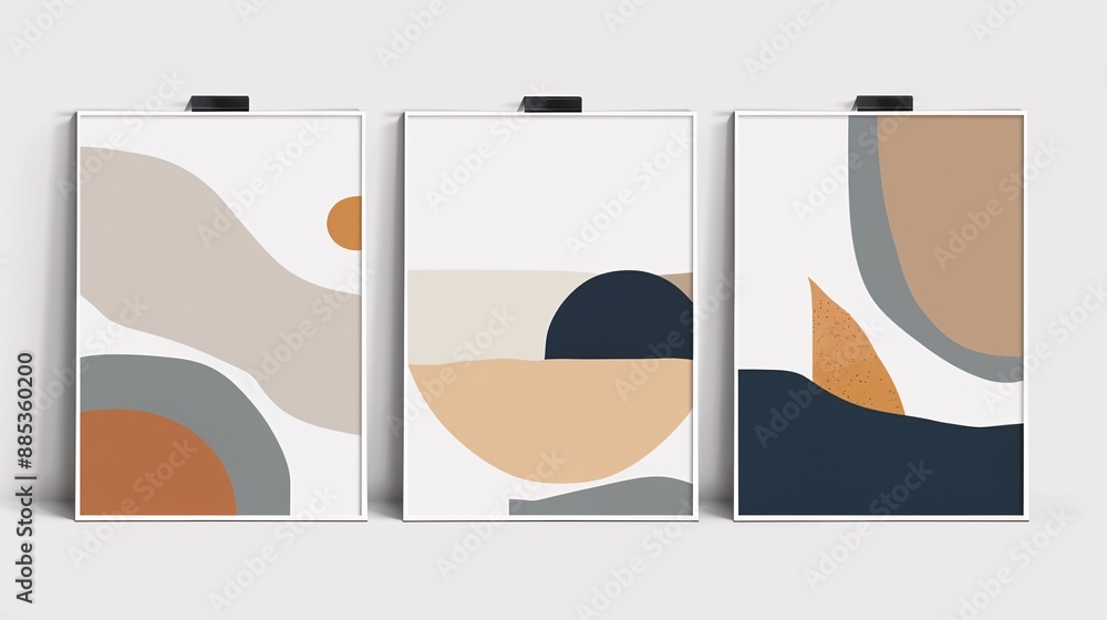 Aufkleber a trio of contemporary abstract posters with a continuous minimalistic pattern, elegantly displayed 