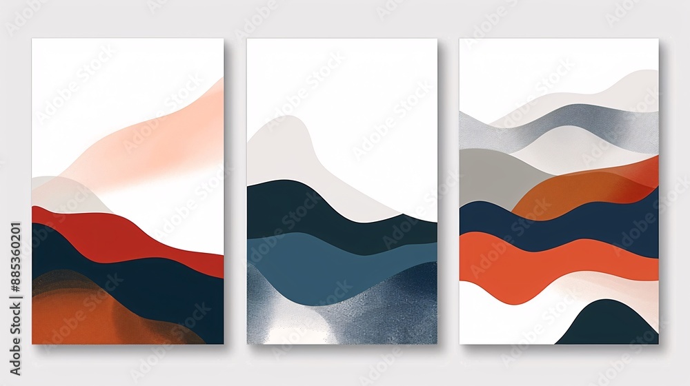 Poster a set of three modern abstract art posters featuring a seamless, continuous minimalistic design on a