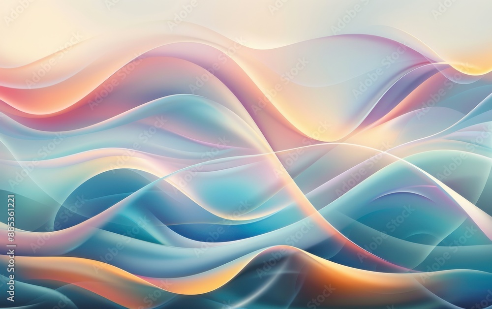 Poster an abstract piece using gradients and fluid shapes to represent the seamless integration of technolo