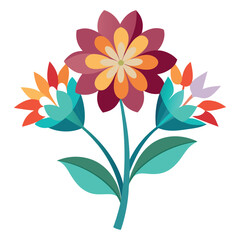flat design colorful flowers with green stems and leaves
