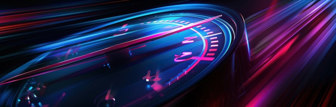 illustration of a black speedometer with purple lines on a black background - Powered by Adobe