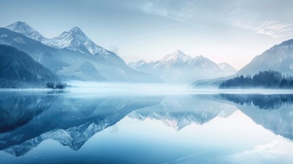 Misty Mountain Reflection on a Tranquil Lake