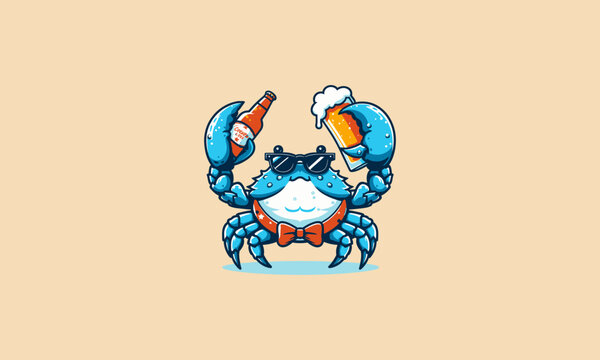 crab cartoon drinking beer, wearing sunglasses clip art preview