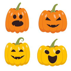 Set of Halloween pumpkin. Halloween pumpkins with different emotions. Happy Halloween vector element isolated on white background.