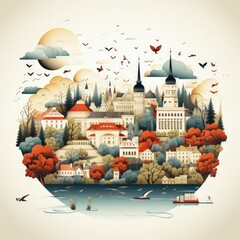 Contemporary Vienna Cityscape in a Clean Minimalistic Style