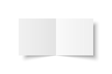 Vector white blank square bi fold opened on white background. Bifold, leaflet, brochure, booklet, flyer or invitation card mockup. Mock up front side isolated. 3D illustration
